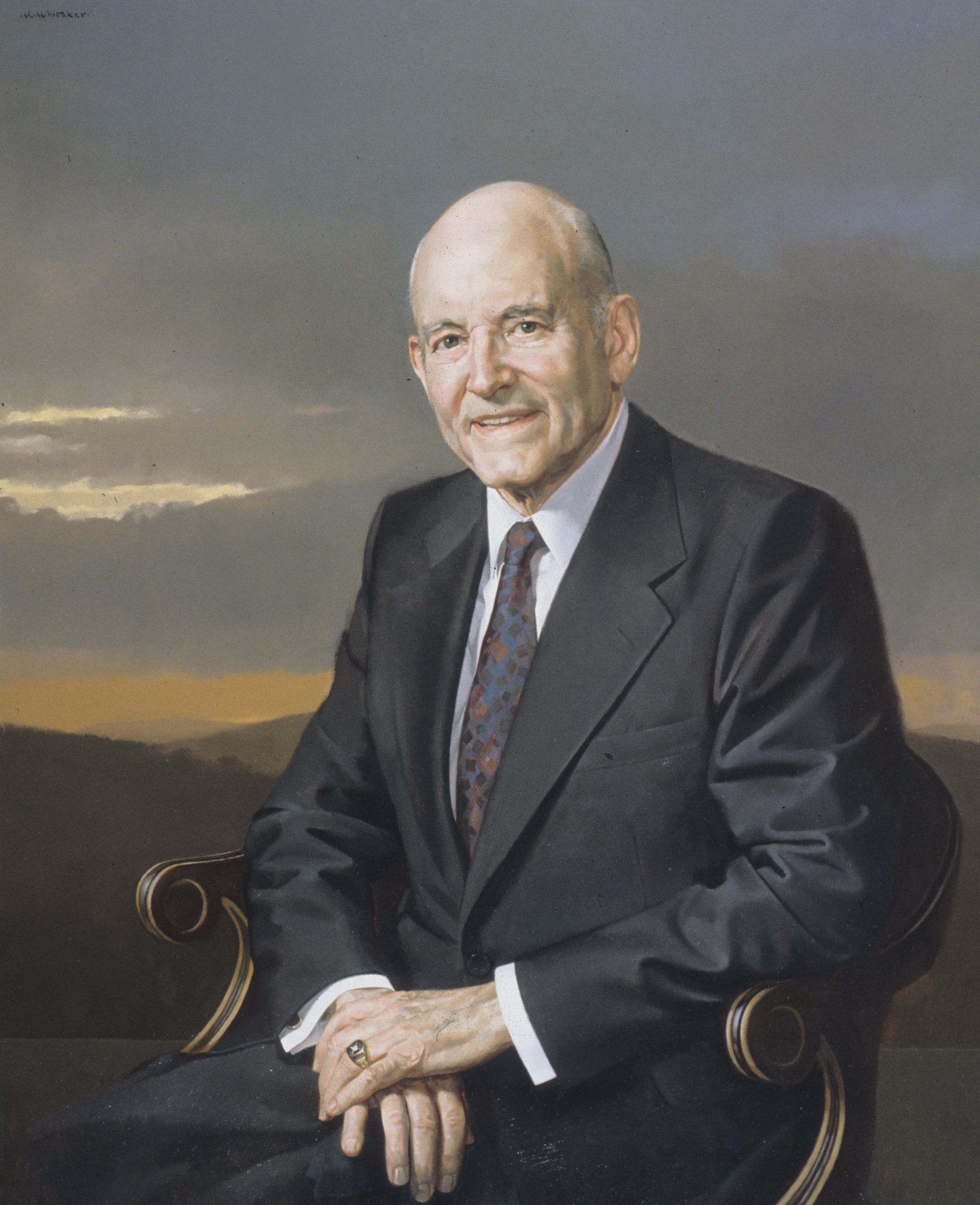 A portrait of Howard W. Hunter, who was the 14th President of the Church from 1994 to 1995; painted by William F. Whitaker Jr.