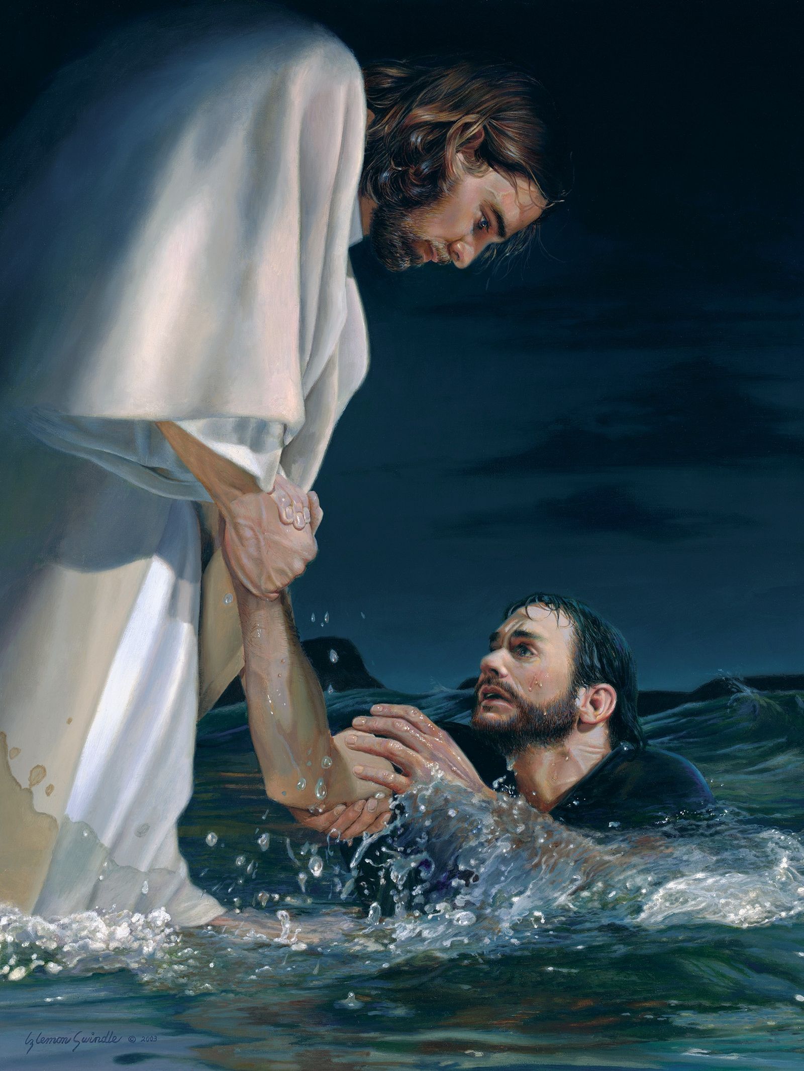 Jesus lifting Peter out of the water. © undefined ipCode 1.