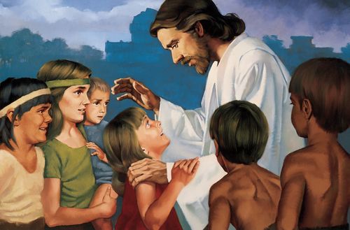 니파이인 어린이들을 축복하시는 그리스도