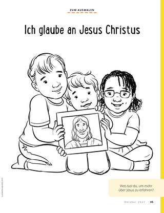 coloring page of children holding picture of Jesus