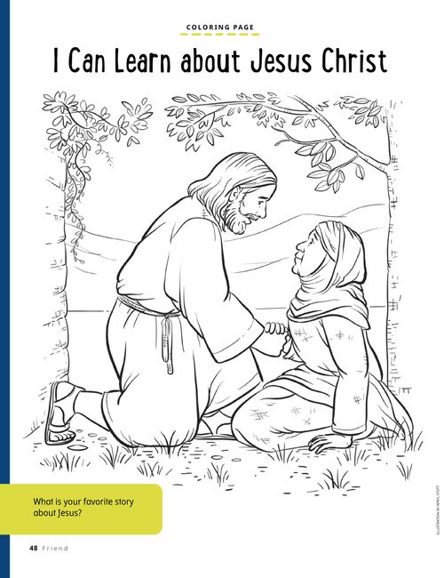 Coloring page PDF of Jesus Christ showing kindness to a woman