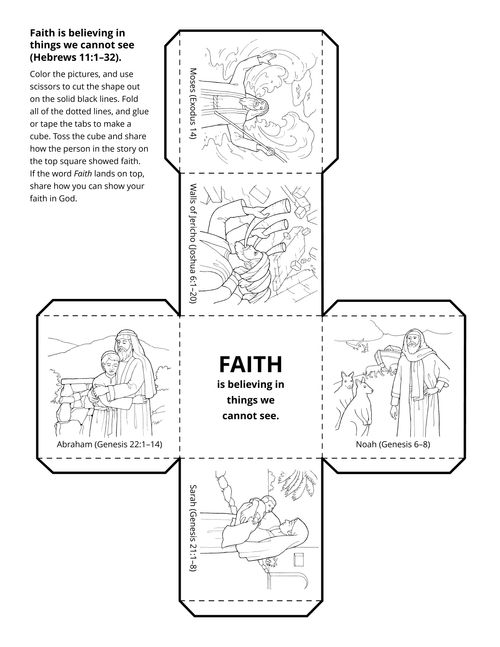 An activity page teaching that faith is believing in things we cannot see.