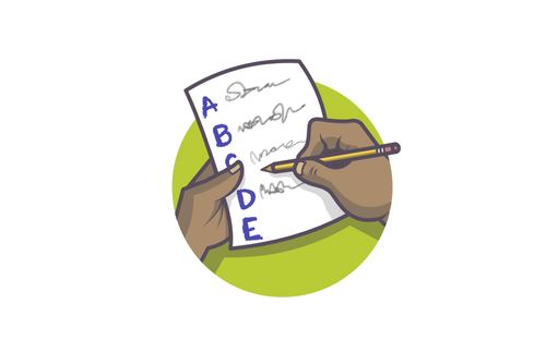 hand shown writing a note