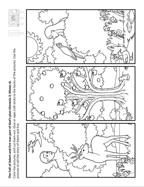 Coloring page for the 2022 Come, Follow Me for Primary. The Fall of Adam and Eve was part of God’s plan (Genesis 3; Moses 4).