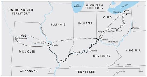 Route of trip to and from Independence, Missouri, summer 1831.