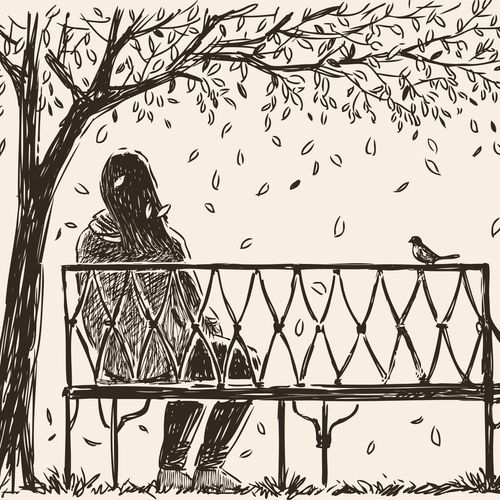a woman sitting on a bench and looking out into the distance
