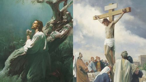 composite image of Jesus in Gethsemane and on the cross
