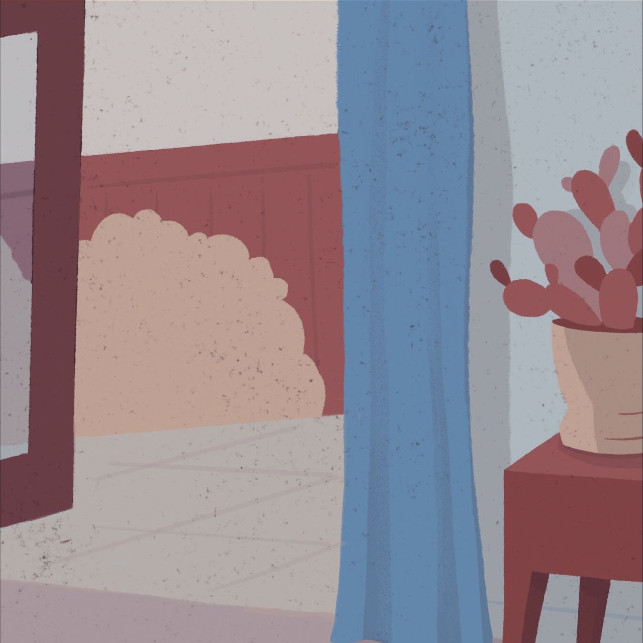 Ilustración de una puerta abierta en una sala de estar