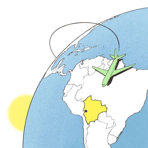 Illustration eines Flugzeugs, das den Globus umkreist